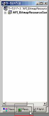 ワークスペースウィンドウに ResourceView タブが追加されている。